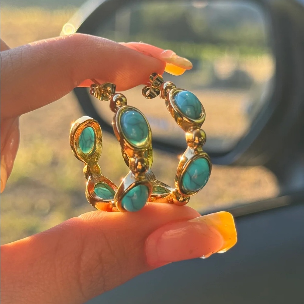 Turquoise Gold Hoop Earrings